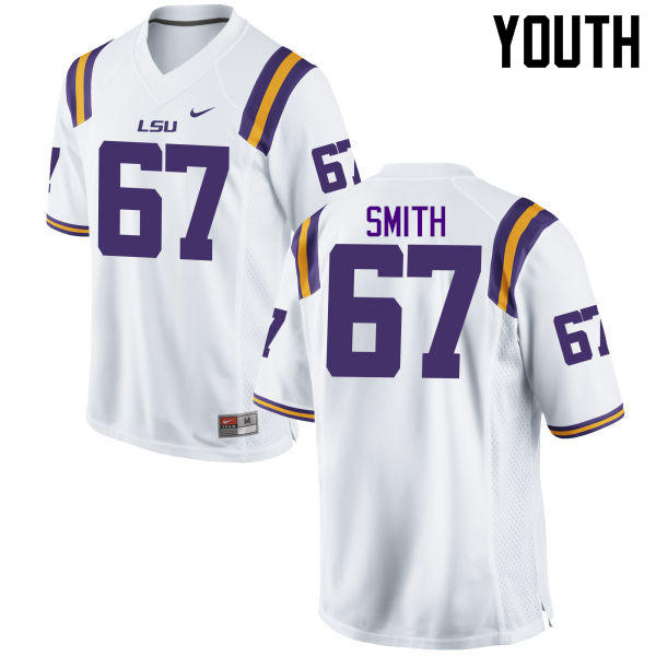 Youth LSU Tigers #67 Michael Smith College Football Jerseys Game-White